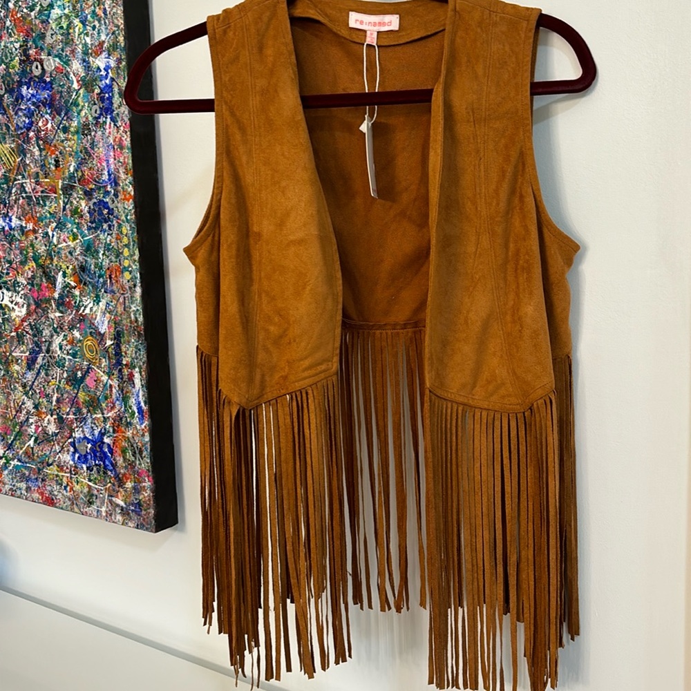 NWT- Renamed faux suede fringe hippie vest- retro and cool!